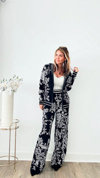 Adiorable Floral Tapestry Knit Zip Up Set - Black-130 Long sleeve top-Chasing Bandits-Coastal Bloom Boutique, find the trendiest versions of the popular styles and looks Located in Indialantic, FL