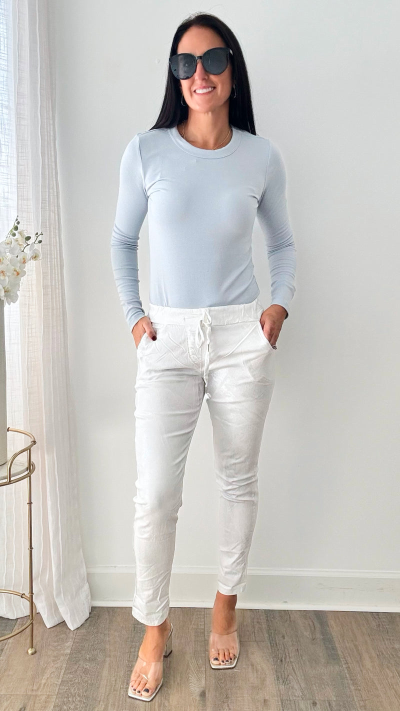 Glistening Italian Joggers - White /Silver-180 Joggers-Germany-Coastal Bloom Boutique, find the trendiest versions of the popular styles and looks Located in Indialantic, FL