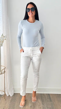 Glistening Italian Joggers - White /Silver-180 Joggers-Italianissimo-Coastal Bloom Boutique, find the trendiest versions of the popular styles and looks Located in Indialantic, FL