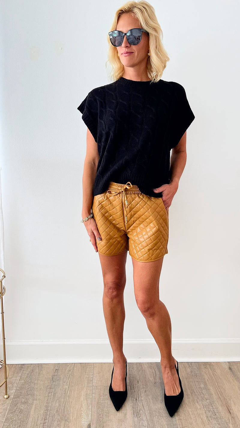 Faux Leather Quilted Shorts - Camel-170 Bottoms-GIGIO-Coastal Bloom Boutique, find the trendiest versions of the popular styles and looks Located in Indialantic, FL