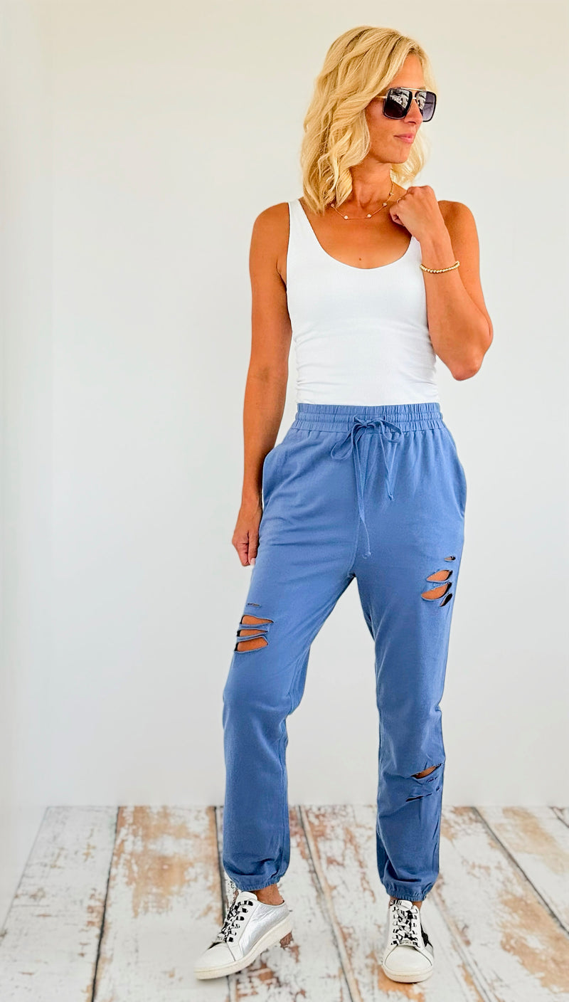 Distressed French Terry Joggers Pants-180 Joggers-oddi-Coastal Bloom Boutique, find the trendiest versions of the popular styles and looks Located in Indialantic, FL