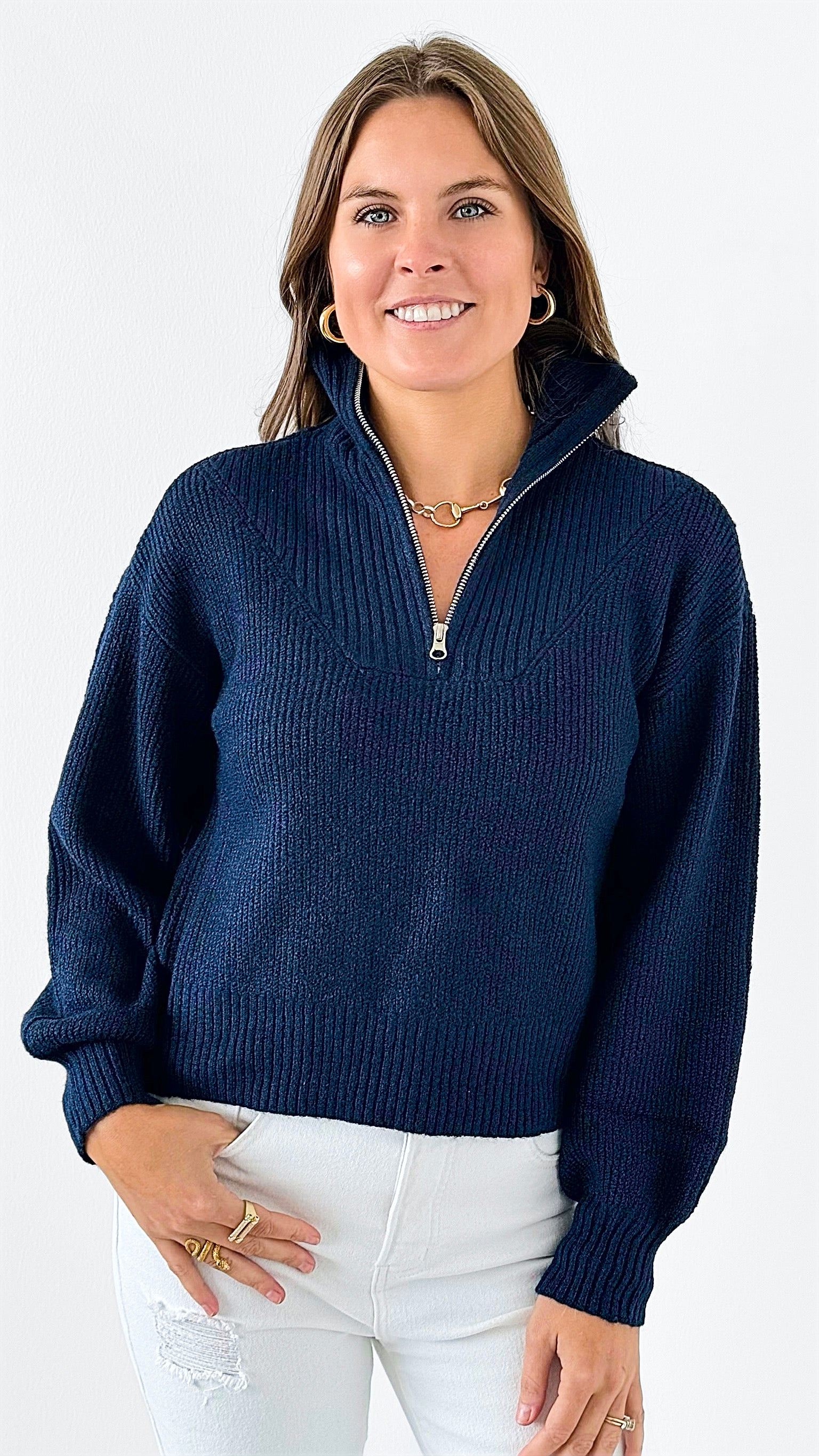 Zip-Up Mock Neck Sweater-140 Sweaters-style up-Coastal Bloom Boutique, find the trendiest versions of the popular styles and looks Located in Indialantic, FL