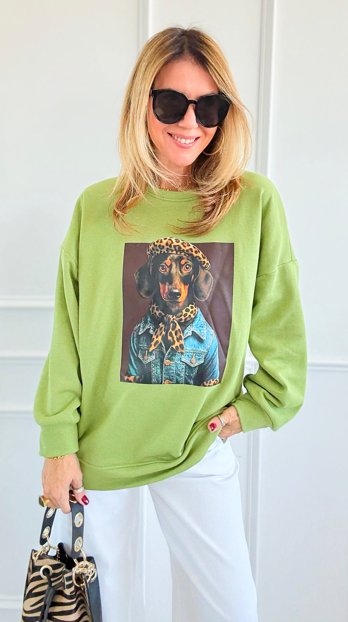 Doggy Glam Italian Sweatshirt-140 Sweaters-AZUL MONACO-Coastal Bloom Boutique, find the trendiest versions of the popular styles and looks Located in Indialantic, FL