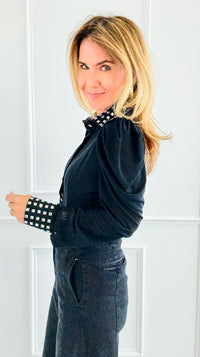 Crystal Collar Power Top-110 Long Sleeve Tops-7Mango7-Coastal Bloom Boutique, find the trendiest versions of the popular styles and looks Located in Indialantic, FL