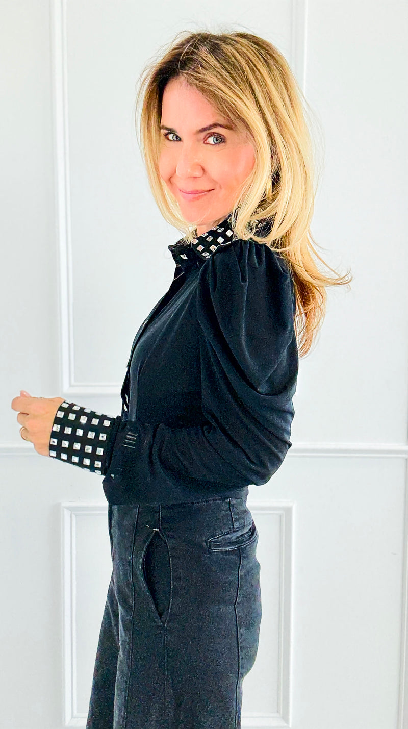 Crystal Collar Power Top-110 Long Sleeve Tops-7Mango7-Coastal Bloom Boutique, find the trendiest versions of the popular styles and looks Located in Indialantic, FL