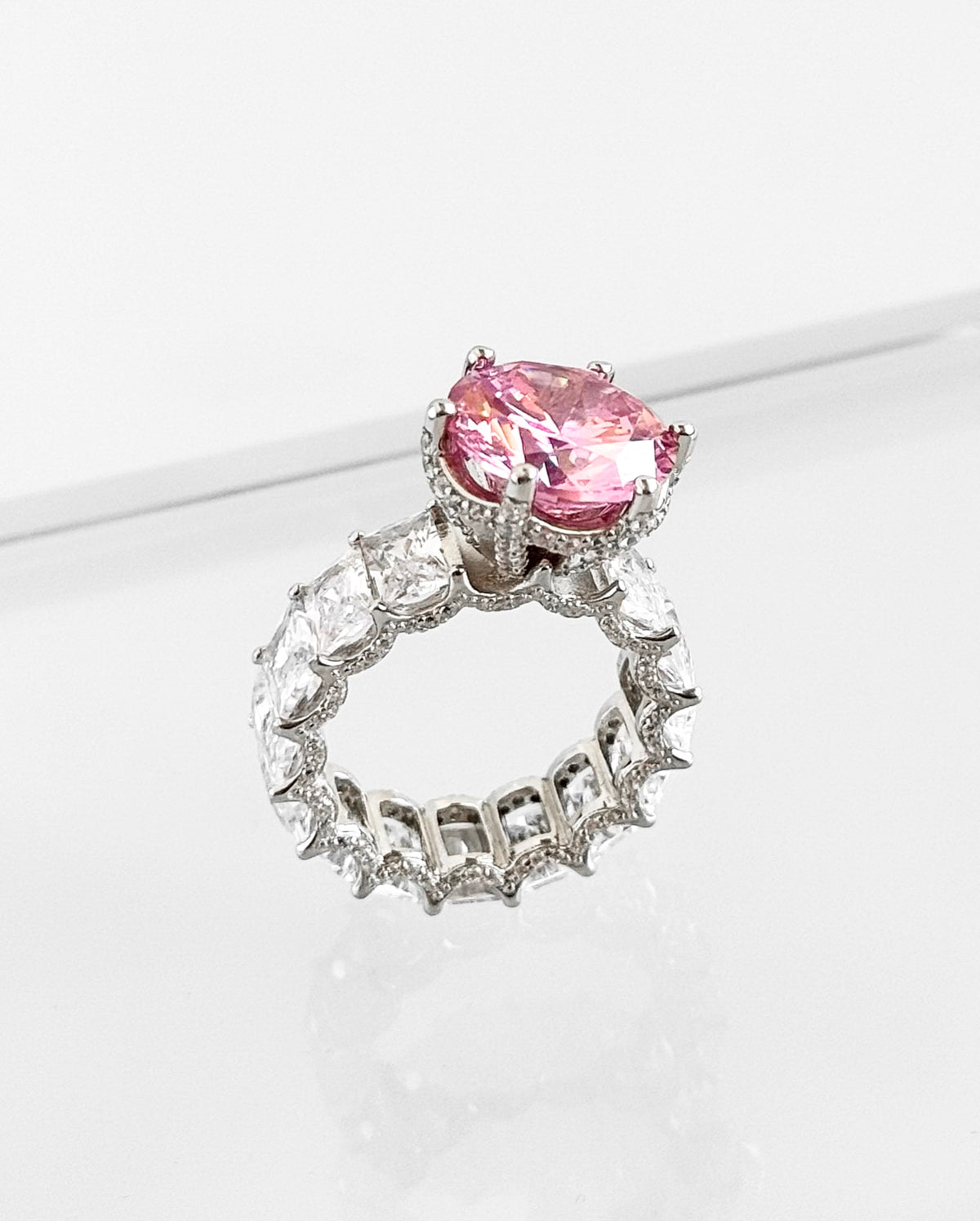 Sterling Silver Mega Light Pink Round Baguette Band Ring- Silver-230 Jewelry-NYC-Coastal Bloom Boutique, find the trendiest versions of the popular styles and looks Located in Indialantic, FL