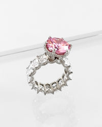Sterling Silver Mega Light Pink Round Baguette Band Ring- Silver-230 Jewelry-NYC-Coastal Bloom Boutique, find the trendiest versions of the popular styles and looks Located in Indialantic, FL