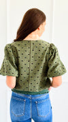 Ruffle Hem Puff Sleeve Top-110 Short Sleeve Tops-VOY-Coastal Bloom Boutique, find the trendiest versions of the popular styles and looks Located in Indialantic, FL