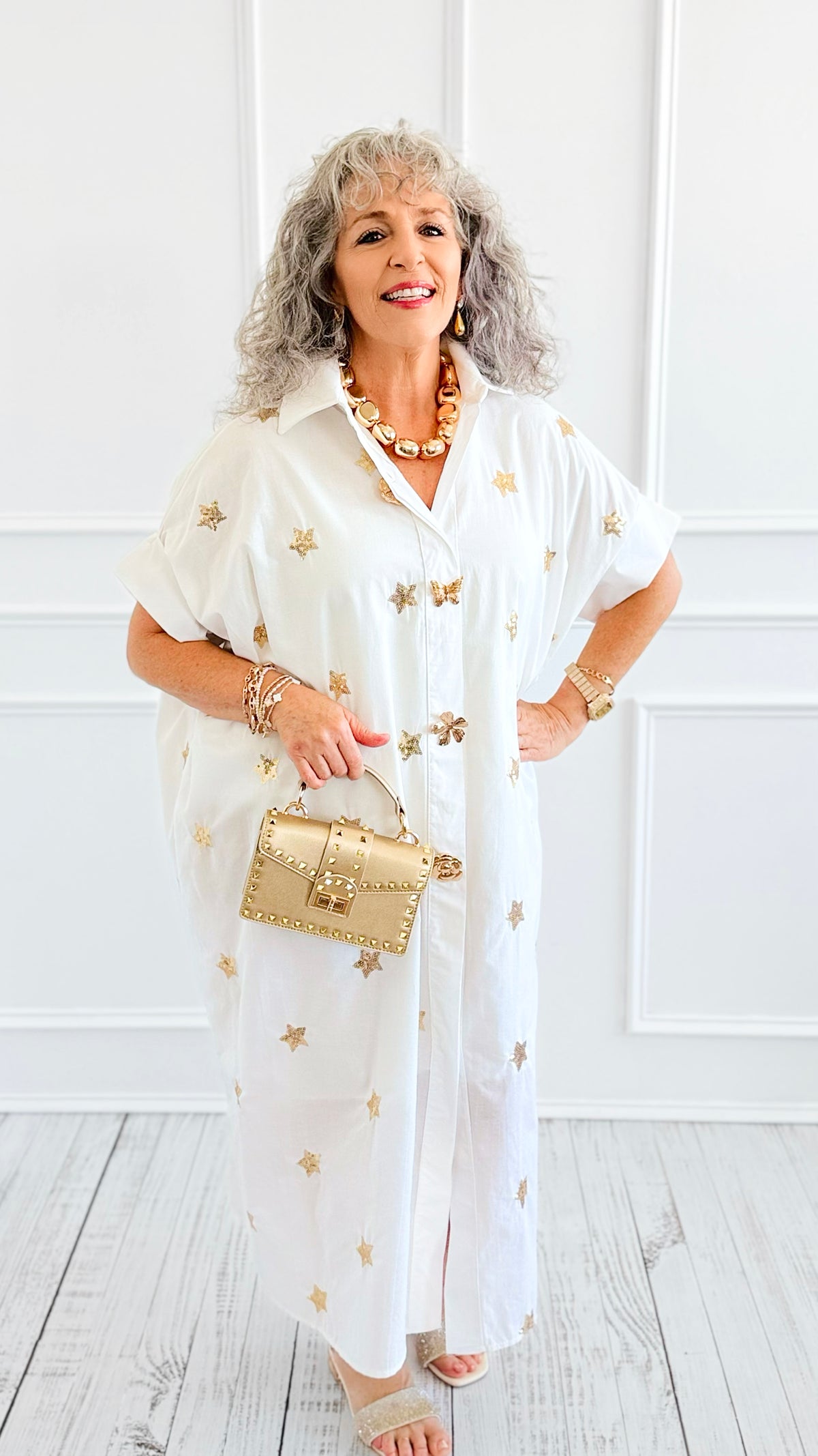 Glitz Star Magic Italian Button Dress-200 Dresses/Jumpsuits/Rompers-TATTOO Z-Coastal Bloom Boutique, find the trendiest versions of the popular styles and looks Located in Indialantic, FL
