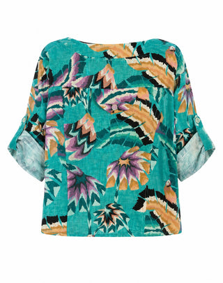 Palm & Paradise Linen Italian Button Top