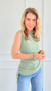 Sleek Grace Ruched Side Top - Sage-100 Sleeveless Tops-rivir-Coastal Bloom Boutique, find the trendiest versions of the popular styles and looks Located in Indialantic, FL