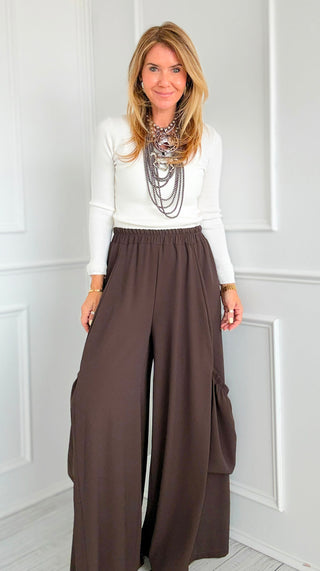 Pre Auth - Chic Moon Big Pocket Italian Pants- Chocolate