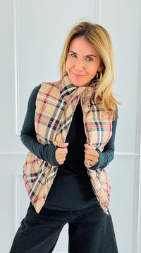 Plaid Printed Padded Vest-vest-Jodifl-Coastal Bloom Boutique, find the trendiest versions of the popular styles and looks Located in Indialantic, FL