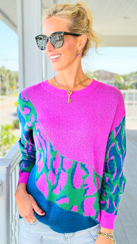 Electric Harmony Colorblock Knit Sweater-140 Sweaters-Umgee-Coastal Bloom Boutique, find the trendiest versions of the popular styles and looks Located in Indialantic, FL