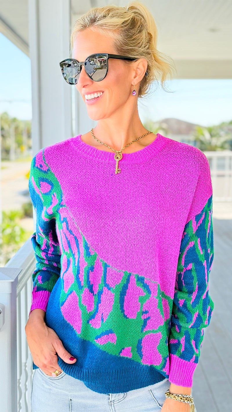 Electric Harmony Colorblock Knit Sweater-140 Sweaters-Umgee-Coastal Bloom Boutique, find the trendiest versions of the popular styles and looks Located in Indialantic, FL