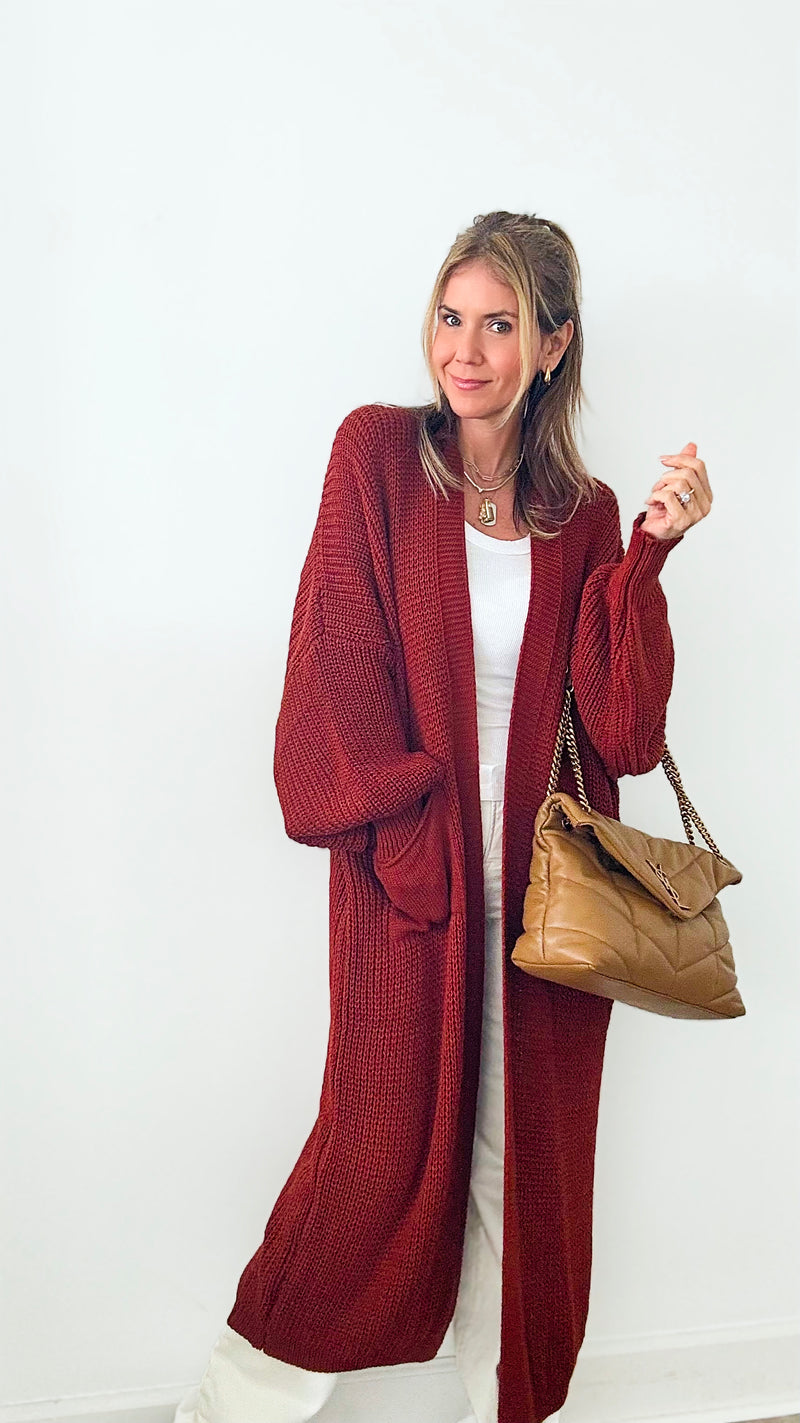 Sugar High Long Italian Cardigan- Rust-150 Cardigans/Layers-Germany-Coastal Bloom Boutique, find the trendiest versions of the popular styles and looks Located in Indialantic, FL
