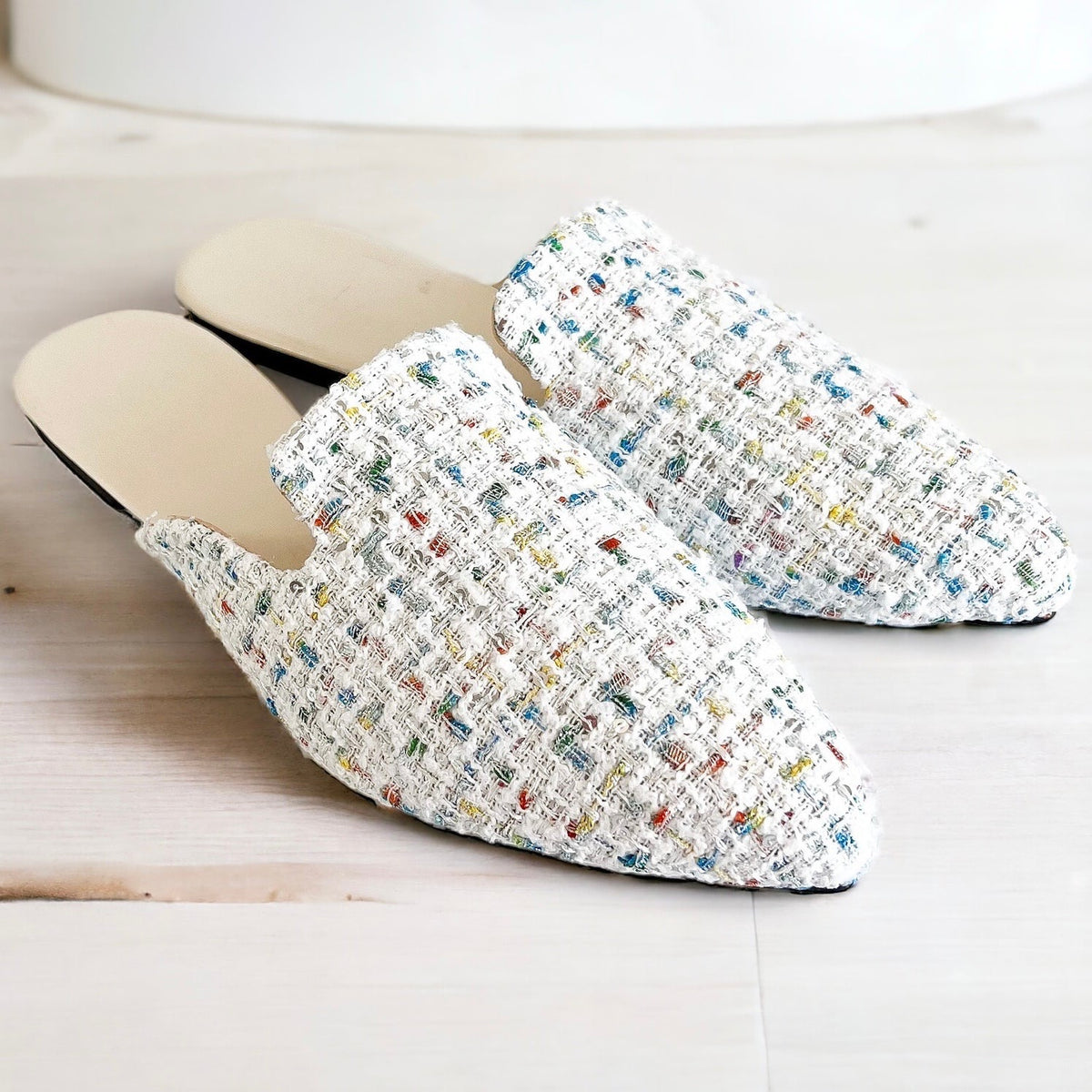Sequin Tweed Mules - White-250 Shoes-Darling-Coastal Bloom Boutique, find the trendiest versions of the popular styles and looks Located in Indialantic, FL