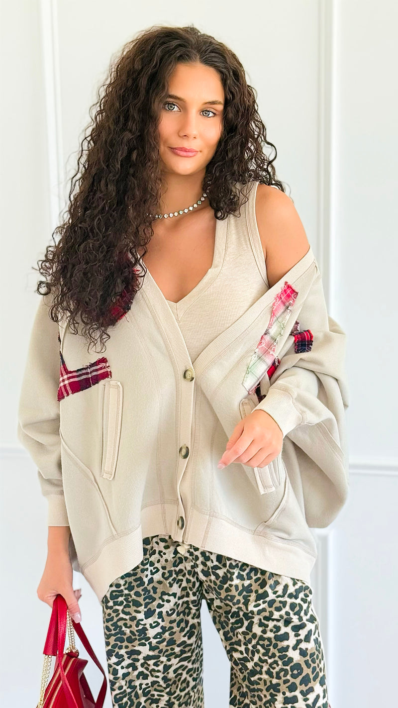 Patch & Cozy Knit Cardigan-150 Cardigan Layers-Blue Velvet-Coastal Bloom Boutique, find the trendiest versions of the popular styles and looks Located in Indialantic, FL
