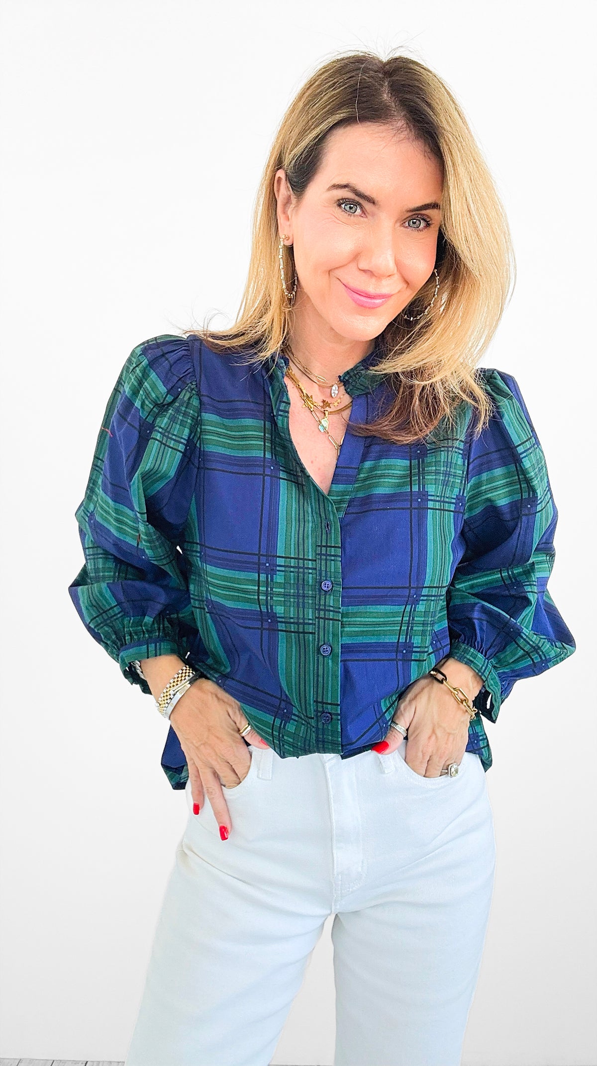 Timeless Plaid Button-Up Top-130 Long Sleeve Tops-SUGARLIPS-Coastal Bloom Boutique, find the trendiest versions of the popular styles and looks Located in Indialantic, FL