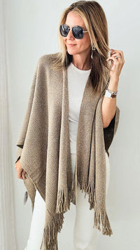 Sparkling Fringe Wrap - Khaki-150 Cardigans/Layers-Original USA-Coastal Bloom Boutique, find the trendiest versions of the popular styles and looks Located in Indialantic, FL