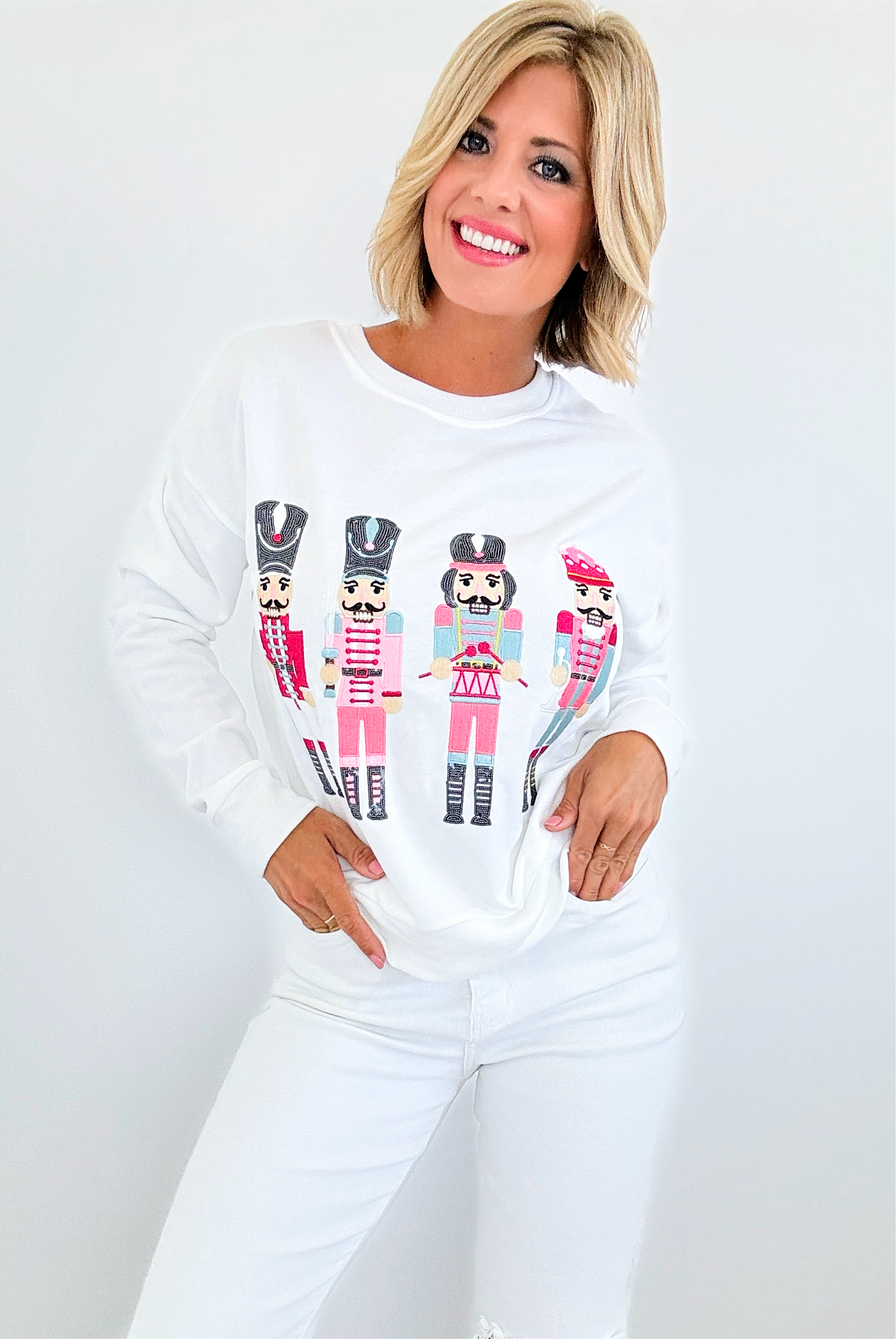 Nutcracker Printed Sweatshirt-130 Long Sleeve Tops-Why Dress-Coastal Bloom Boutique, find the trendiest versions of the popular styles and looks Located in Indialantic, FL