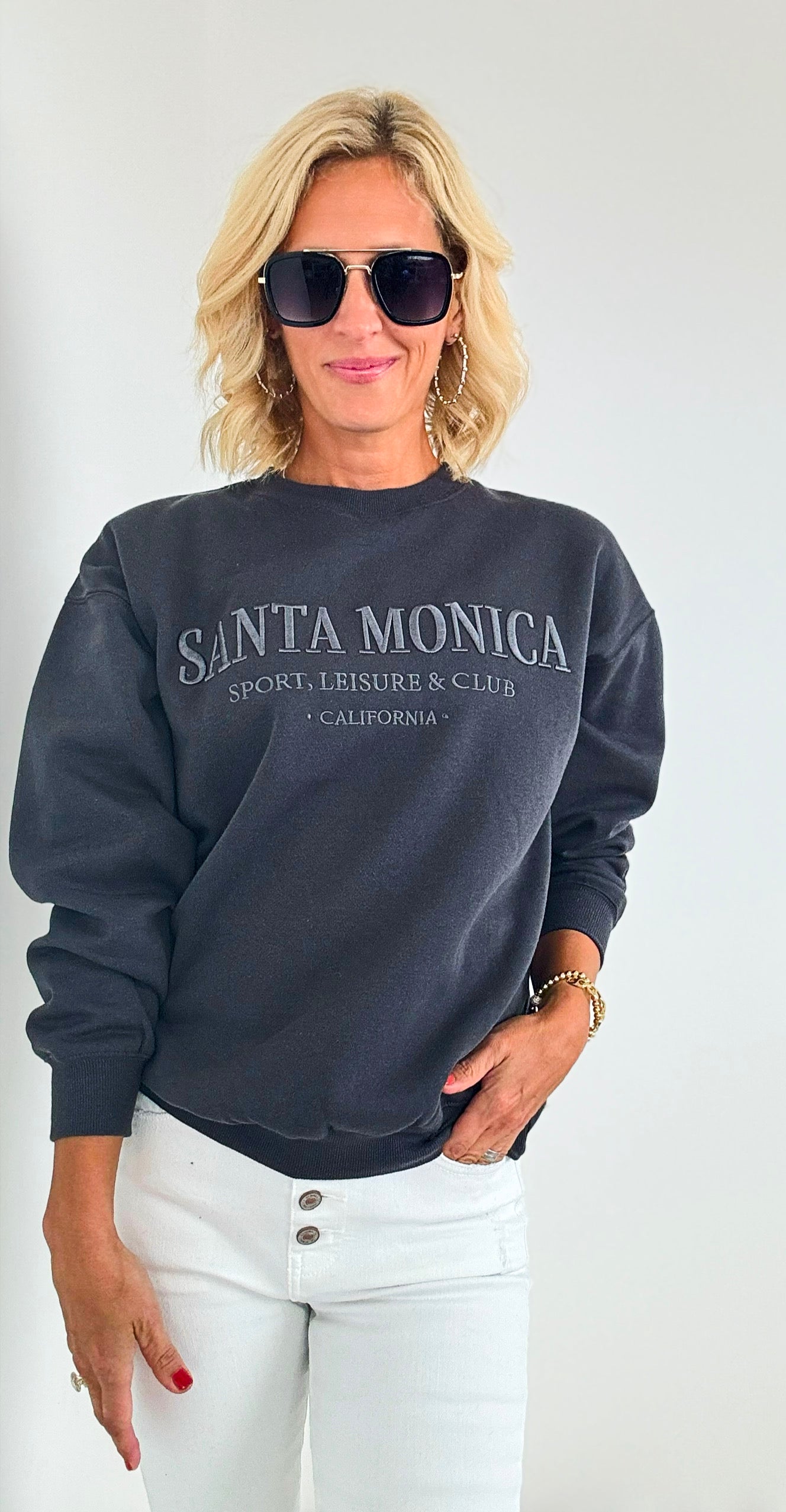 Santa Monica Leisure Sweatshirt-130 Long Sleeve Tops-reflex-Coastal Bloom Boutique, find the trendiest versions of the popular styles and looks Located in Indialantic, FL