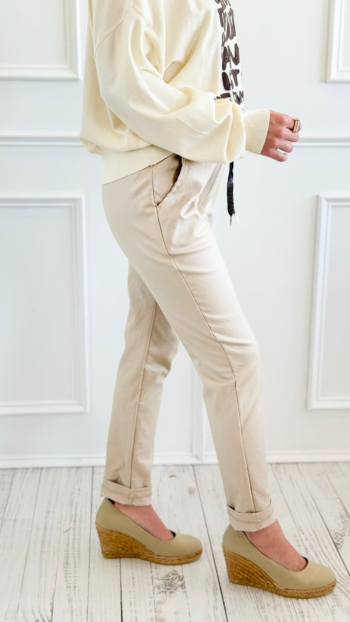 City Lights Faux Leather Italian Jogger - Sand-180 Joggers-Italianissimo-Coastal Bloom Boutique, find the trendiest versions of the popular styles and looks Located in Indialantic, FL