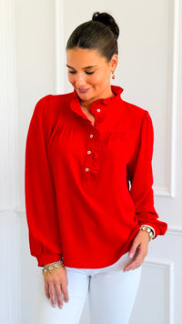 Victorian Muse Ruffle Top - Tomato Red-130 Long Sleeve Tops-JODIFL-Coastal Bloom Boutique, find the trendiest versions of the popular styles and looks Located in Indialantic, FL