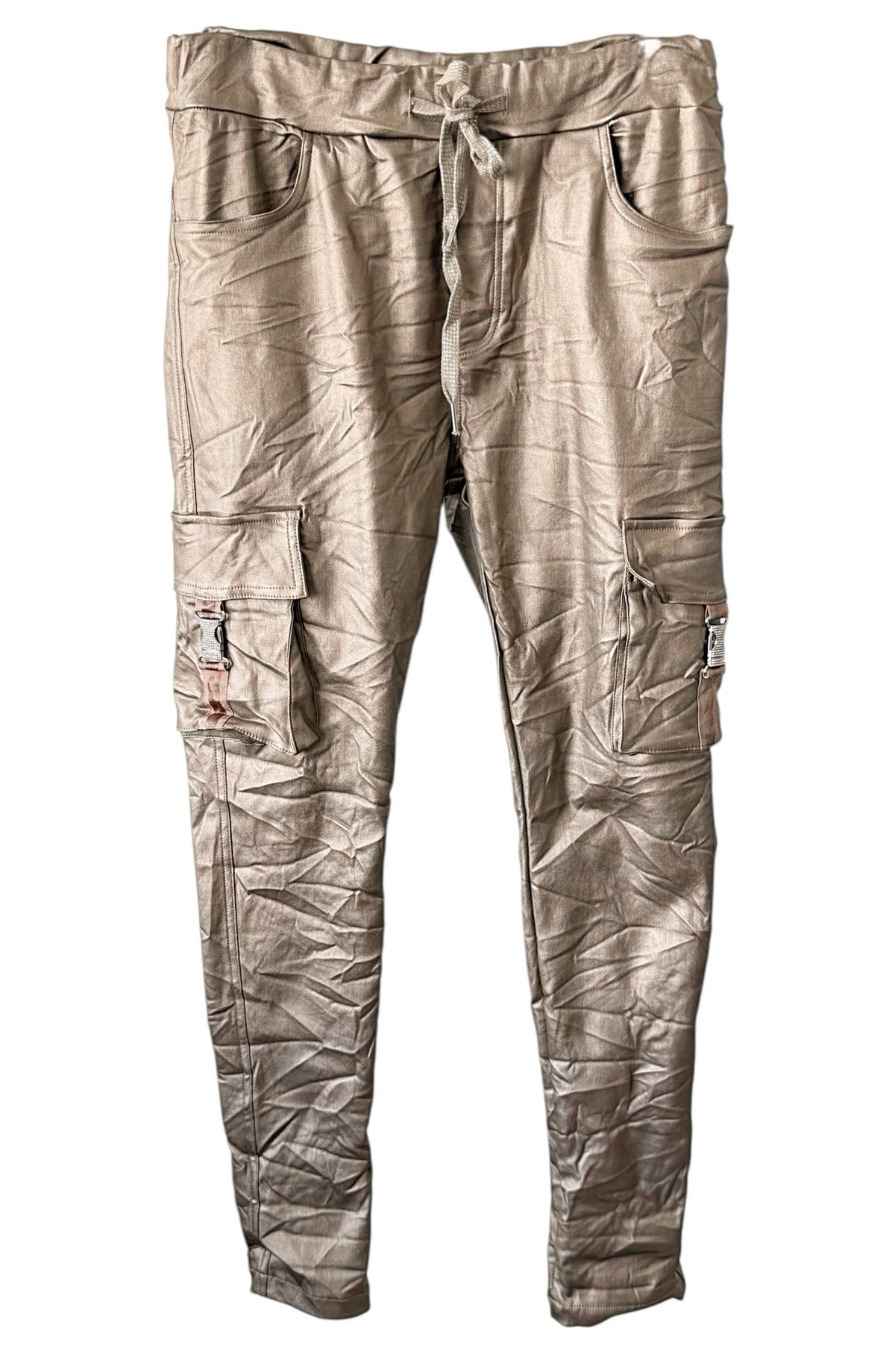 Faux Leather Cargo Italian Joggers- Gold-180 Joggers-CRIS S.R.L.-Coastal Bloom Boutique, find the trendiest versions of the popular styles and looks Located in Indialantic, FL