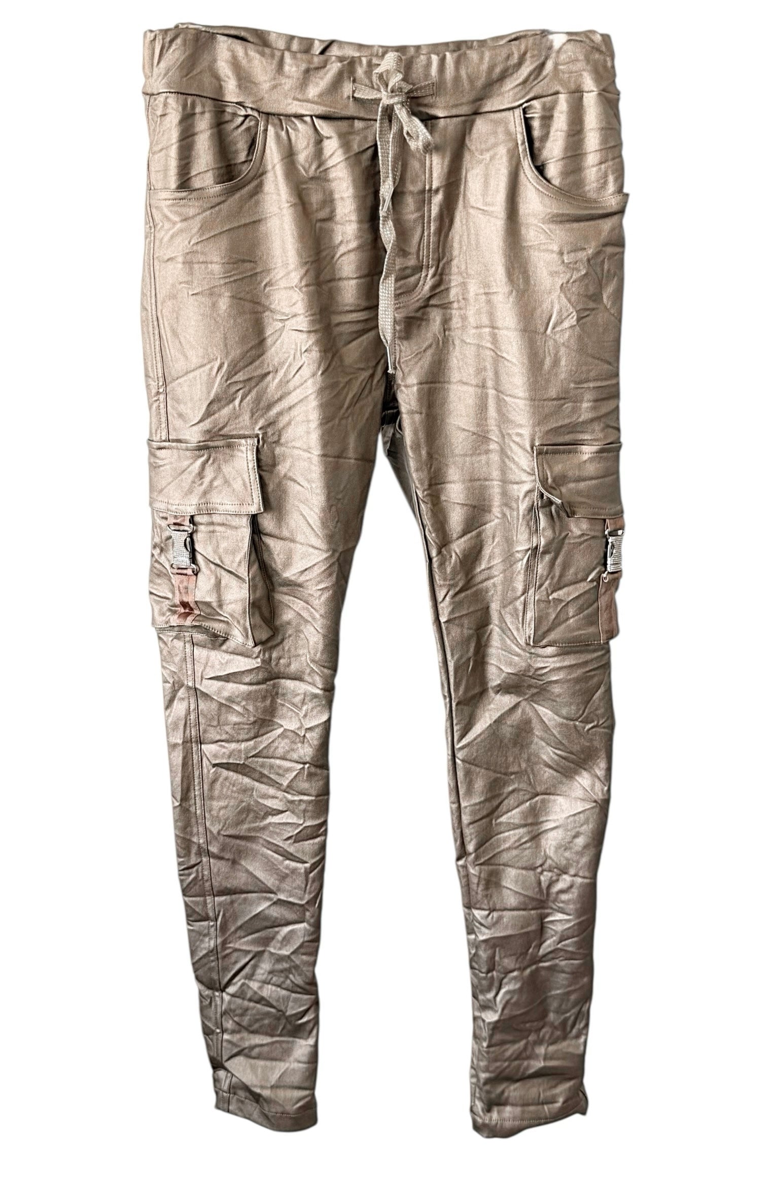 Faux Leather Cargo Italian Joggers- Gold-180 Joggers-CRIS S.R.L.-Coastal Bloom Boutique, find the trendiest versions of the popular styles and looks Located in Indialantic, FL