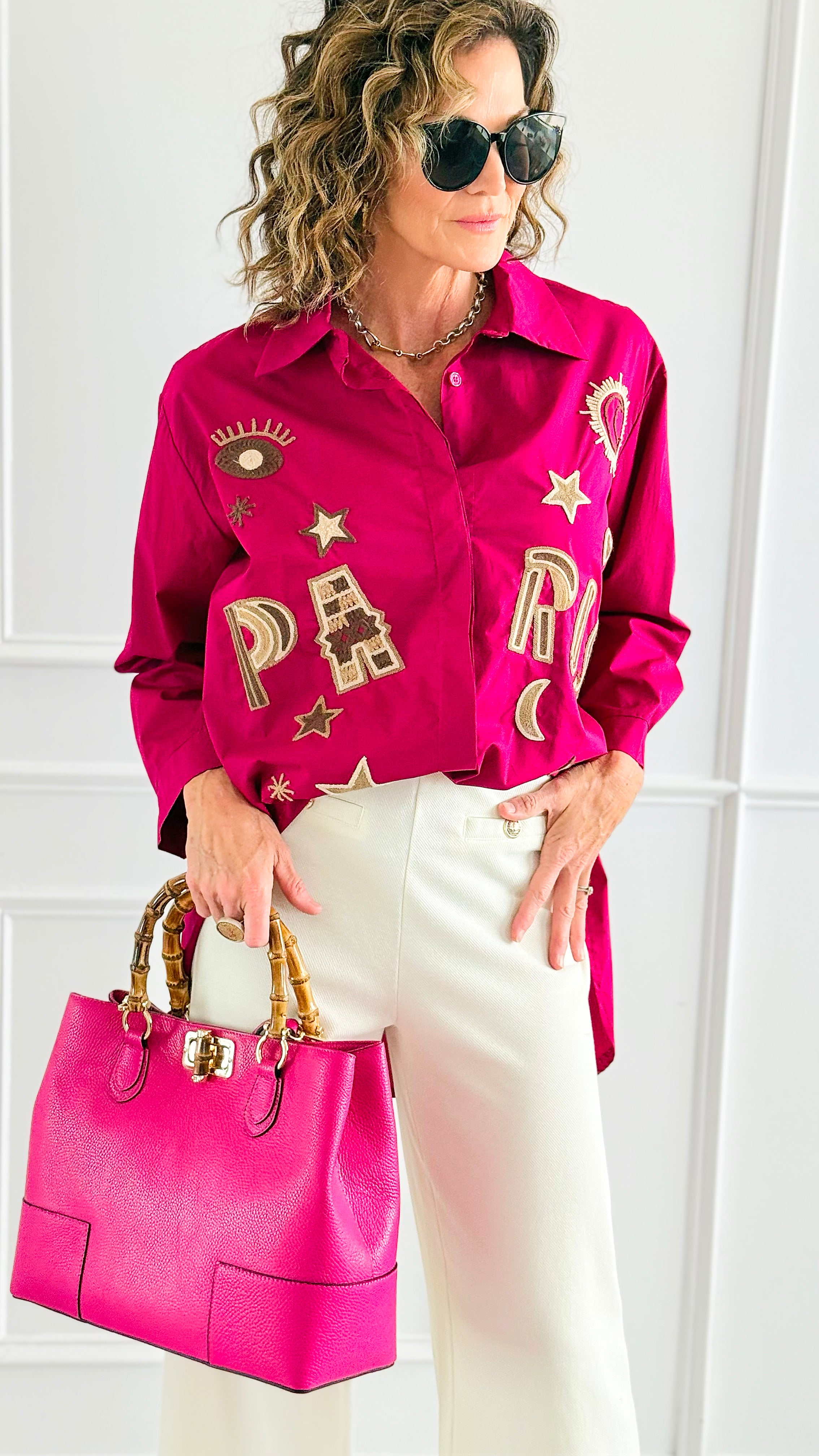 Astro Paris Italian Blouse-130 Long Sleeve Tops-AMIRA-Coastal Bloom Boutique, find the trendiest versions of the popular styles and looks Located in Indialantic, FL