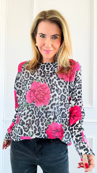 Wild Floral Italian St Tropez Knit- Fuchsia-140 Sweaters-Italianissimo-Coastal Bloom Boutique, find the trendiest versions of the popular styles and looks Located in Indialantic, FL