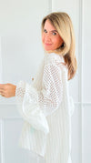 Whimsy Watch Button Detail Ruffle Bell Sleeve Italian Blouse-110 Long Sleeve Tops-TATTOO Z-Coastal Bloom Boutique, find the trendiest versions of the popular styles and looks Located in Indialantic, FL