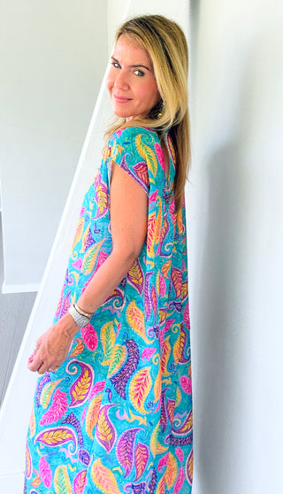 Tropic Paisley Italian Button Dress