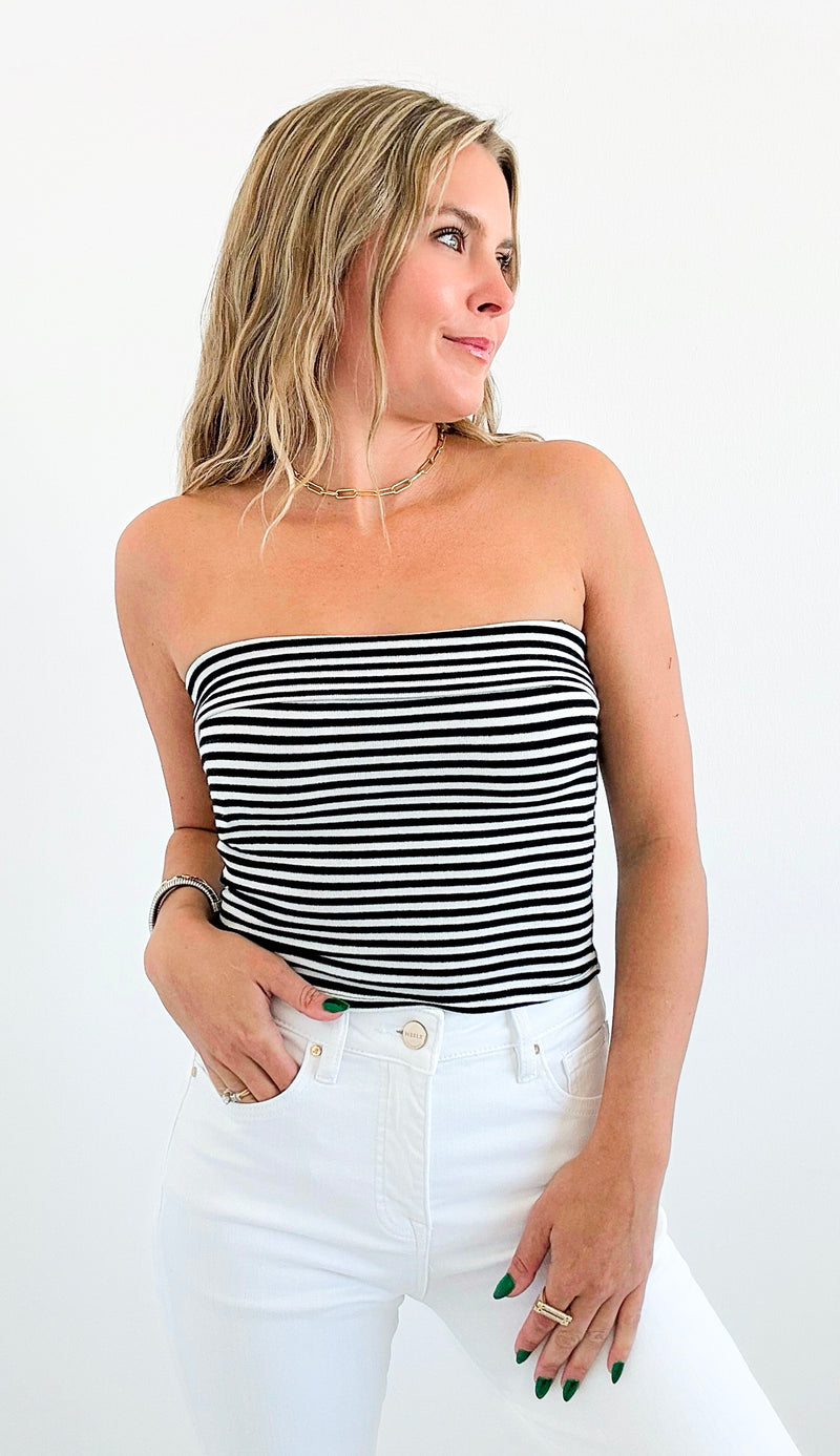 Stripe Foldover Tube Top-100 Sleeveless Tops-Blu Pepper-Coastal Bloom Boutique, find the trendiest versions of the popular styles and looks Located in Indialantic, FL