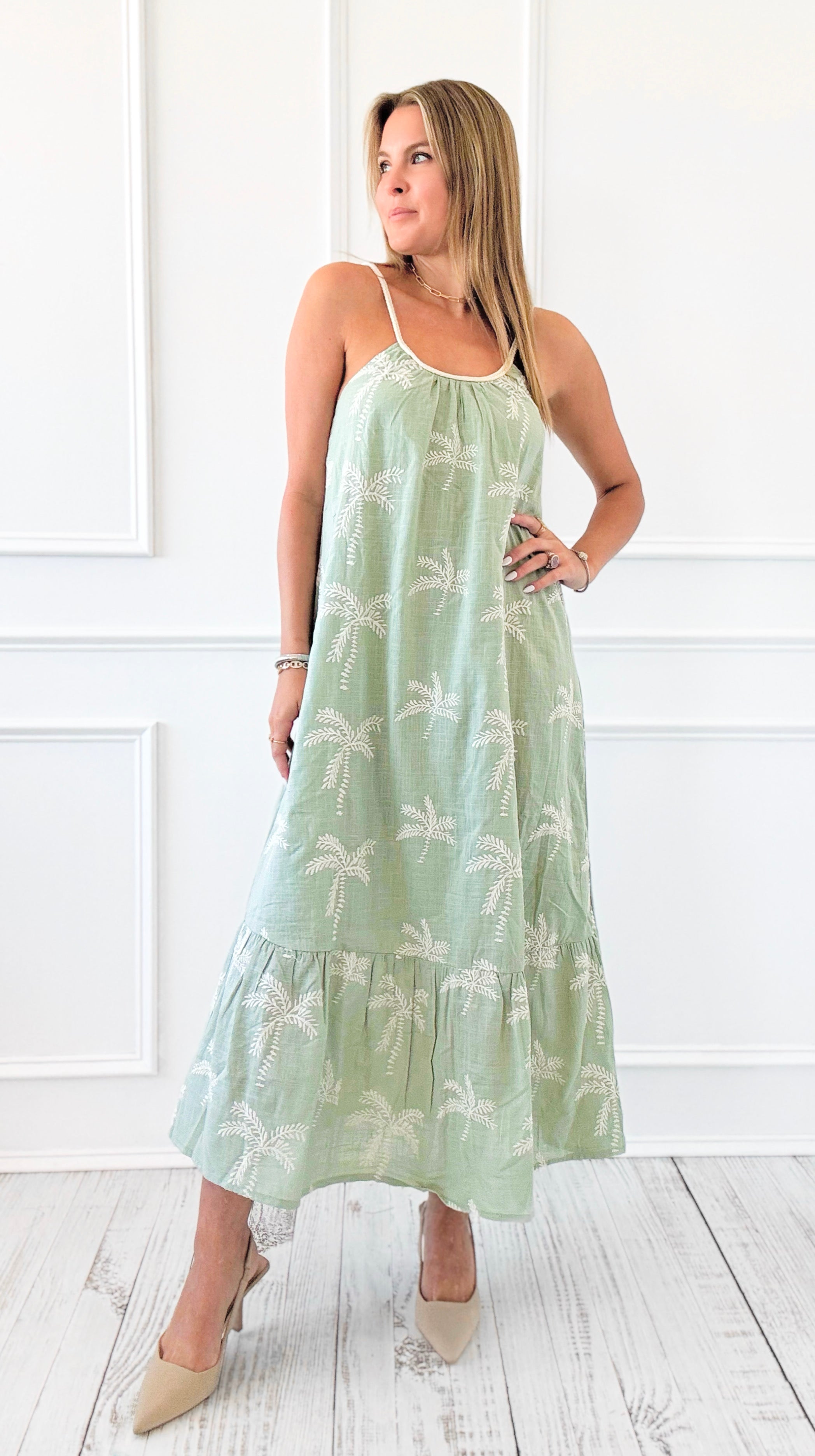 Sunset Palms Braided Strap Maxi Dress - Sage-200 Dresses/Jumpsuits/Rompers-VERY J-Coastal Bloom Boutique, find the trendiest versions of the popular styles and looks Located in Indialantic, FL