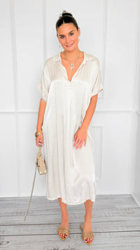 Satin Luxe Italian Long Dress- Oyster-200 Dresses/Jumpsuits/Rompers-Italianissimo-Coastal Bloom Boutique, find the trendiest versions of the popular styles and looks Located in Indialantic, FL