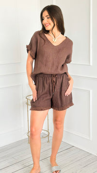 Soft Edge Fringe Italian Short- Chocolate