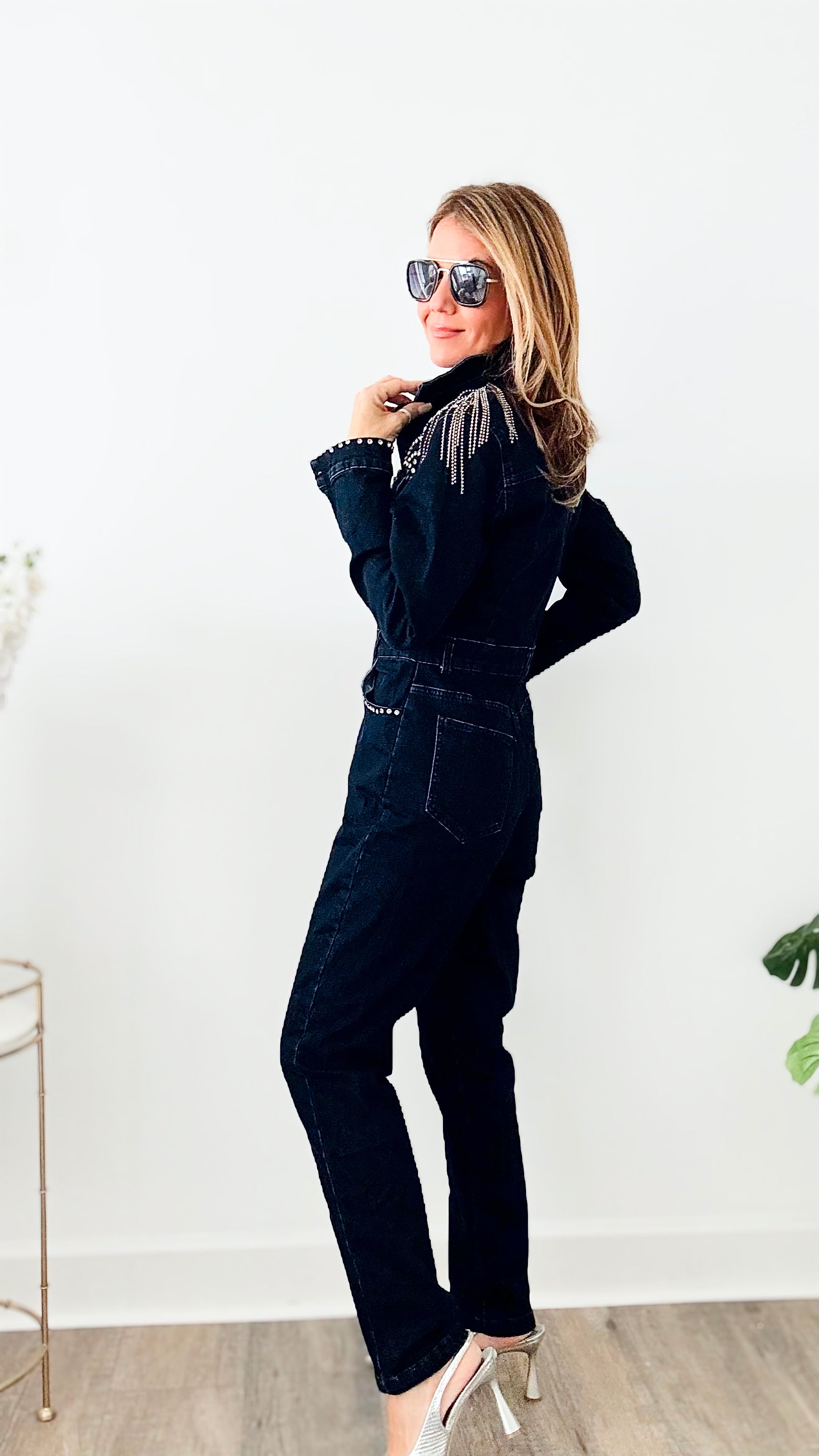 Detailed Denim Studs Jumpsuit-200 Dresses/Jumpsuits/Rompers-Rousseau-Coastal Bloom Boutique, find the trendiest versions of the popular styles and looks Located in Indialantic, FL