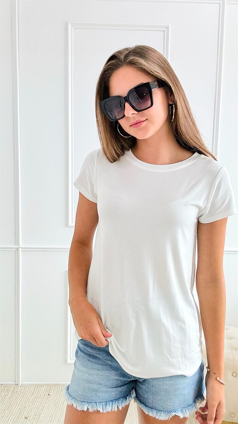 Relaxed Fit Round Neck Tee - White-110 Short Sleeve Tops-Zenana-Coastal Bloom Boutique, find the trendiest versions of the popular styles and looks Located in Indialantic, FL