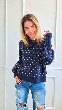 Heart Pattern Cropped Sweater - Navy-140 Sweaters-Miracle-Coastal Bloom Boutique, find the trendiest versions of the popular styles and looks Located in Indialantic, FL