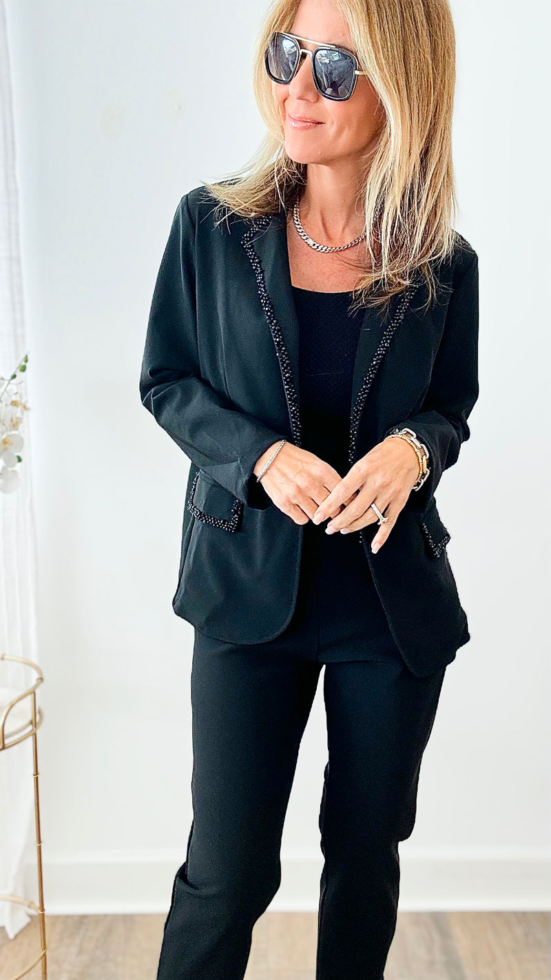 Rhinestone Trim Joan Blazer-160 Jackets-Joh Apparel-Coastal Bloom Boutique, find the trendiest versions of the popular styles and looks Located in Indialantic, FL