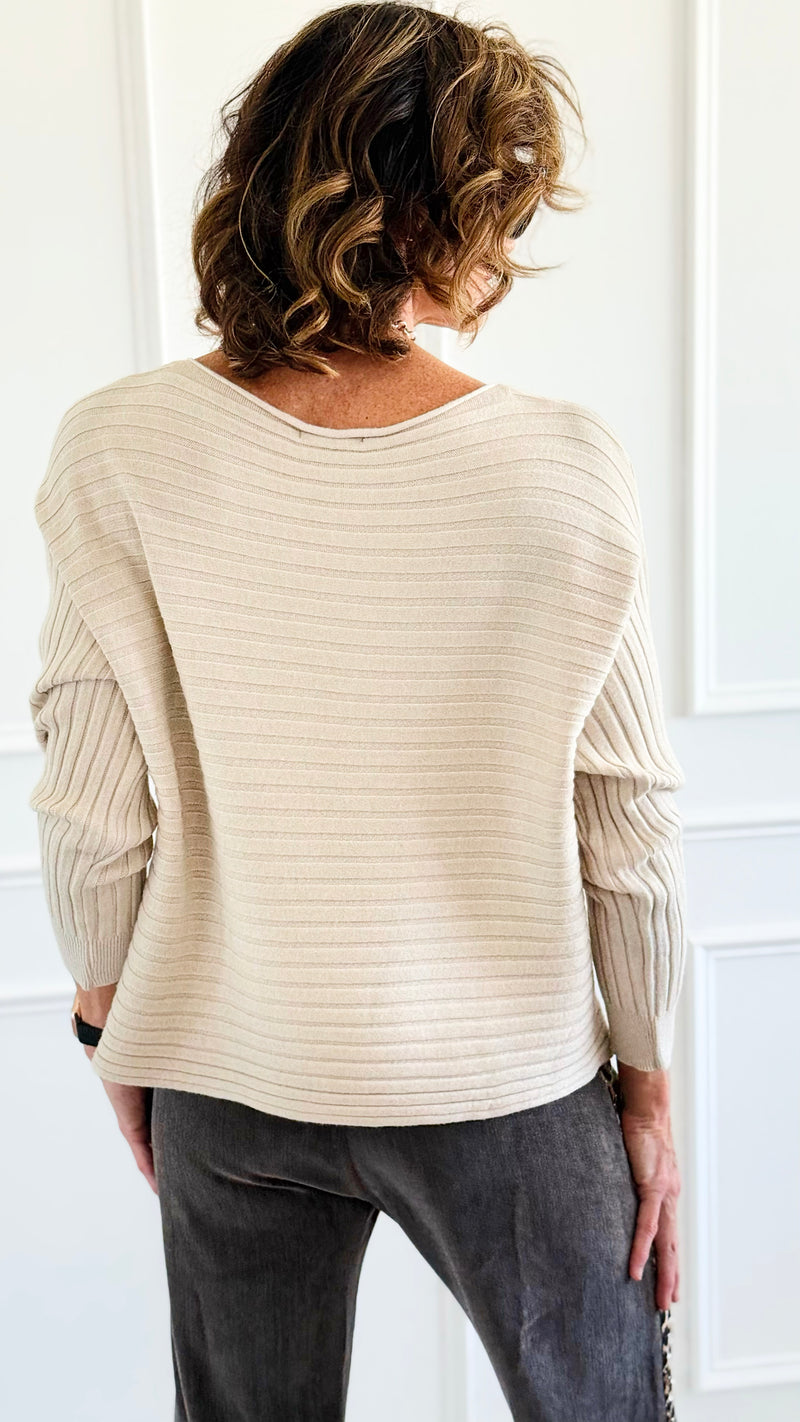 Wavy Lines Italian Pullover- Ecru-140 Sweaters-Aute-Coastal Bloom Boutique, find the trendiest versions of the popular styles and looks Located in Indialantic, FL