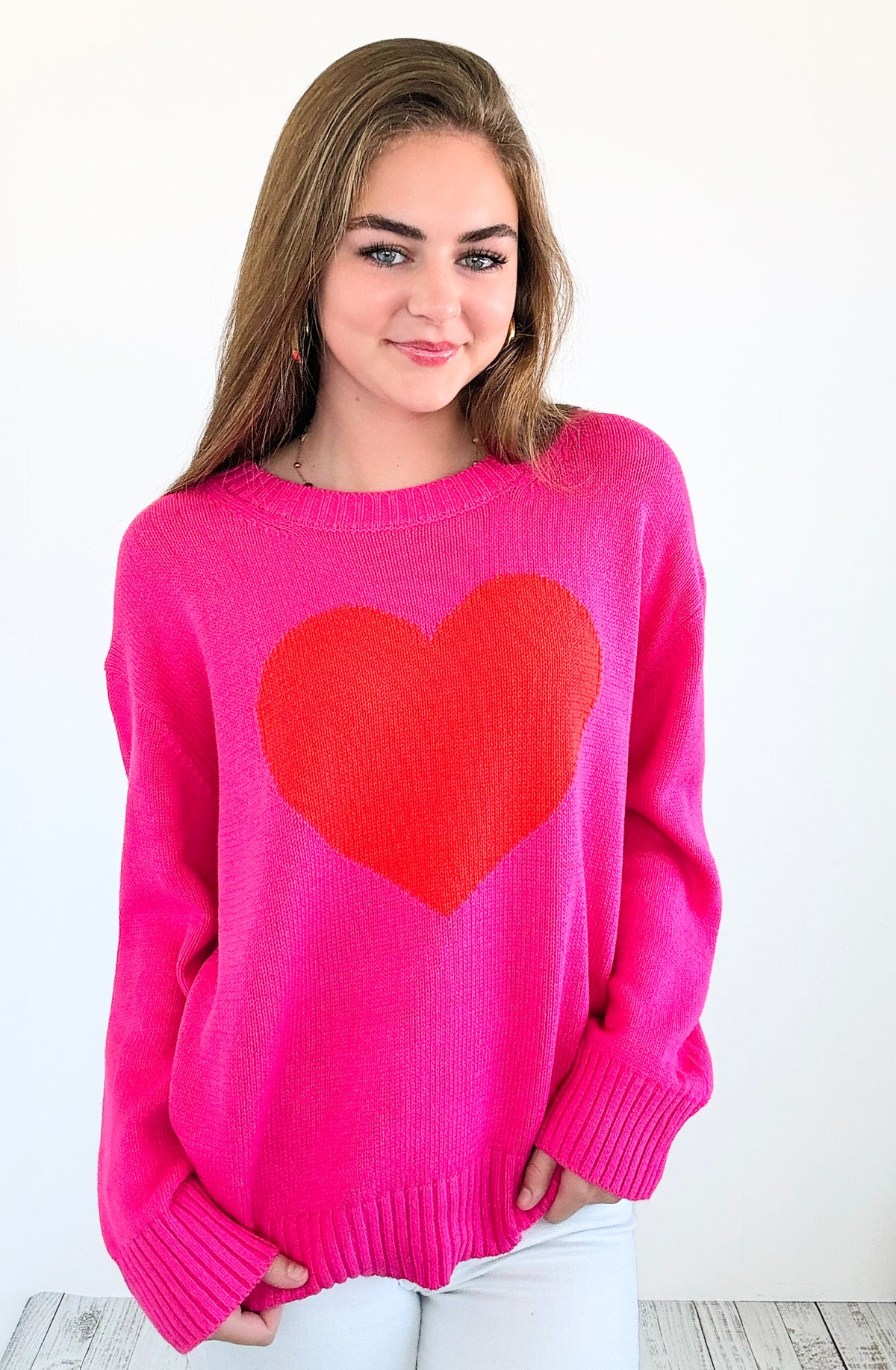 Sweetheart Knit Sweater - Hot Pink-140 Sweaters-MIRACLE-Coastal Bloom Boutique, find the trendiest versions of the popular styles and looks Located in Indialantic, FL