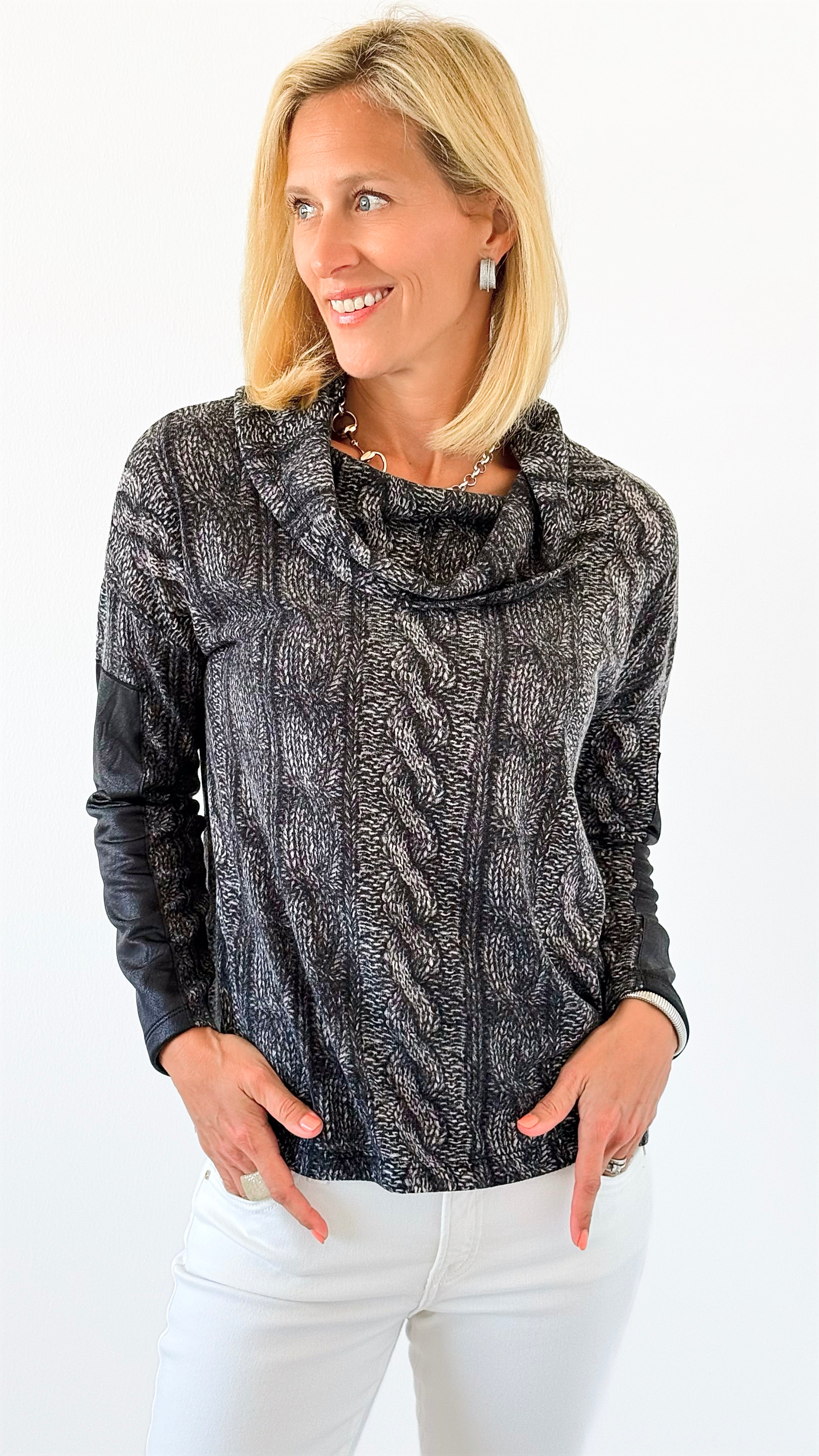 Textured Cowl Neck Sweater-140 Sweaters-Ariella-Coastal Bloom Boutique, find the trendiest versions of the popular styles and looks Located in Indialantic, FL