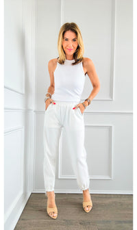 Santorini By Day High Low Cuff Pant - White-180 Joggers-Joh Apparel-Coastal Bloom Boutique, find the trendiest versions of the popular styles and looks Located in Indialantic, FL