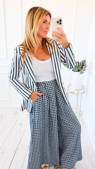 Striped Contrast Italian Hoodie Jacket - Navy