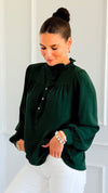 Victorian Muse Ruffle Top - Hunter Green-130 Long Sleeve Tops-JODIFL-Coastal Bloom Boutique, find the trendiest versions of the popular styles and looks Located in Indialantic, FL