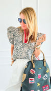 Roar and Ribbon Puff Sleeve Top-110 Short Sleeve Tops-ENTRO-Coastal Bloom Boutique, find the trendiest versions of the popular styles and looks Located in Indialantic, FL