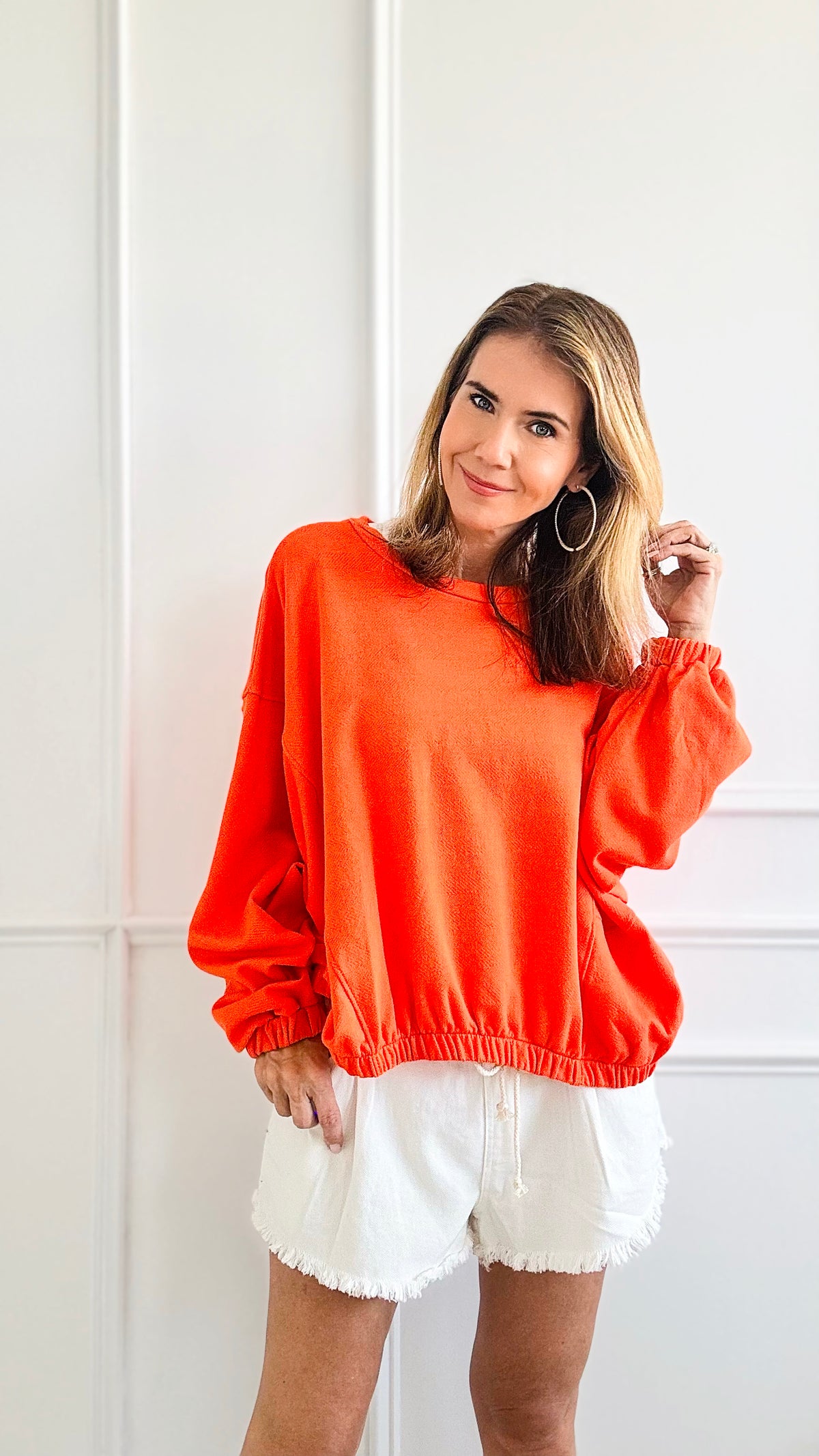Solid Relaxed Elastic Band Sweatshirt-130 Long Sleeve Tops-BucketList-Coastal Bloom Boutique, find the trendiest versions of the popular styles and looks Located in Indialantic, FL